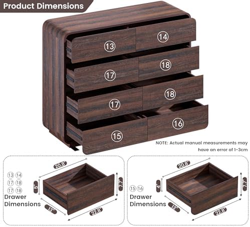 Standifurno Modern 8 Drawer Dresser, 47- Inch Wood Chest of Drawers with Large Storage, Walnut Dresser Closet for Bedroom, Living Room, Nursery. - Image 3