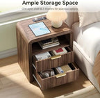 Decofy Fluted Nightstand Set of 2 with Charging Station, 2 Drawers, Walnut - Image 5