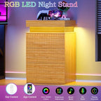 Fluted LED Night Stand with Charging Station, Natural Oak - Image 3