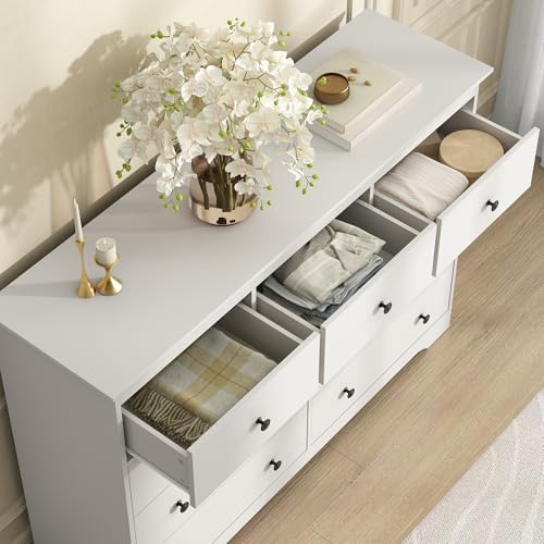 55 Inch Wide White Dresser for Bedroom, 9 Drawer Dresser with Large Drawers, Wood Chest for Living Room, Hallway - Image 7