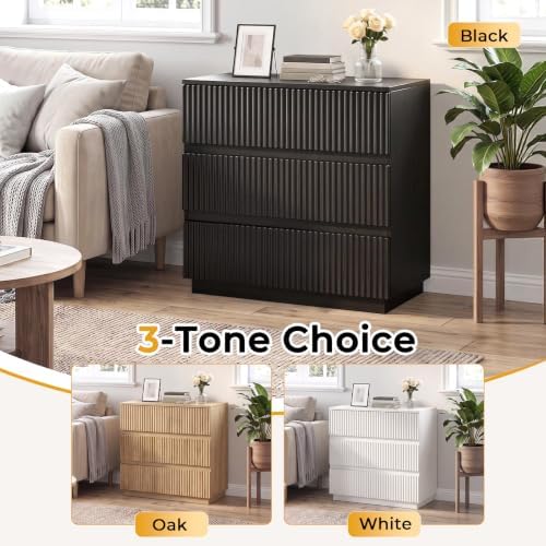 Karl home Black 3 Drawer Fluted Nightstand, Modern Storage Chest of Drawers - Image 6