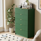 Furniway Green Dresser for Bedroom, Modern Dresser with 5 Drawers and Smooth Slides, Wide Chest of Drawers with Golden Handles for Bedroom, Living Room, Closet, 15.7" D x 31.5" W x 47.2" H - Image 7