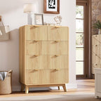 QUW Fluted 5 Drawers Dresser for Bedroom, Modern 40.2" Tall Drawer Dressers with Metal Handle, Wooden Chest of Dresser for Living Room, Hallway, Solid Wood Legs, Curved Profile Design, Natural Oak - Image 2