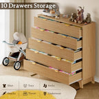 BORNOON 46" Tall Dresser for Bedroom, 10-Drawer Fluted Chest of Drawers, Modern Wood Highboy with Metal Slides and Handles, Anti-Tip Kit, Vertical Clothes Storage Organizer for Apartment, Closet - Image 5