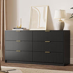MAISONARIA Black 6 Drawer Dresser for Bedroom, 55" Wide Modern Chest of Drawers with Gold Metal Handles, Fluted Wood TV Stand for Living Room, Hallway - Image 7