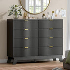 Wodeer 8 Drawer Fluted Dresser for Bedroom, Mid Century Modern Dresser with 8 Drawers, Dressers & Chests of Drawers with Metal Handle, TV Stand & Storage Organizer for Entryway, Hallway, Black by WODEER