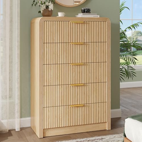 Decofy Fluted 5 Drawers Dresser, 48" Tall Chest of Drawers for Bedroom by Decofy