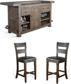 Pemberly Row Set of 3 Wood Bar Unit and 2 Ladderback Barstool in Dark Brown by PEMBERLYROW