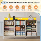 WLIVE Dresser TV Stand 9 Drawers, Fabric Chest of Drawers LED Lights, Cream - Image 4