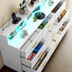 UNIQUITE White 9 Drawer Dressers for Bedroom, Modern Large Dresser with LED Light and Power Outlet, Wooden Long Dresser for Bedroom, Entryway, Hallway - Image 3
