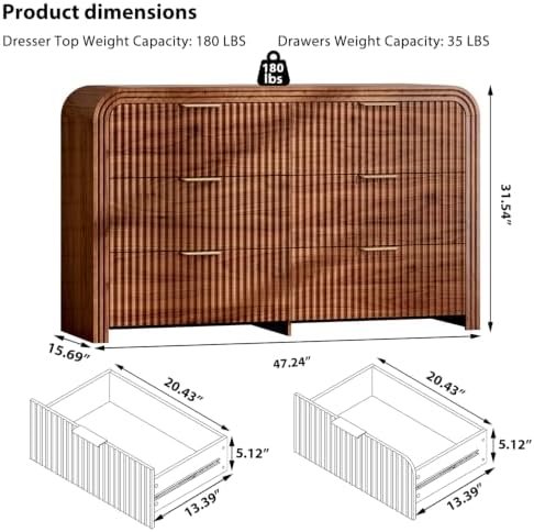 Ieejdn 47.24" Modern Chest of Drawer, 6 Deep Drawers,Clothes Organizer,Large Storage Cabinet for Living Room, Bedroom,Dresser TV Stand, Wood Drawer Organizer for Living Room, Hallway, Brown - Image 2