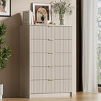 Furniway Beige Dresser for Bedroom, Modern Dresser with 5 Drawers and Smooth Slides, Wide Chest of Drawers with Golden Handles for Bedroom, Living Room, Closet, 15.7" D x 31.5" W x 47.2" H by Furniway