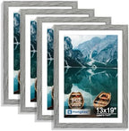 Hongkee 13x19 Picture Frame Set of 4, 13 x 19 Grey Wood Style(Mat 11x17) by Hongkee