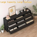 70 INCH 9 Drawers Dresser with Charging Station, Modern Large Dresser with 9 Handle Free Drawers, Wood Storage Chest of Drawers for Bedroom, Living Room, Entryway, Hallway, Black - Image 6