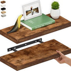 Ballucci Floating Shelf, 2-Pack 24" Rustic Brown Floating Shelves for Wall, Wood Wall Shelf for Home Décor, Floating Shelves for Bathroom, Living Room, Bedroom, 8" Deep Wall Shelves by Ballucci
