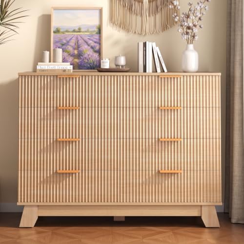 DUMOS Fluted Dresser for Bedroom, Wide Modern Storage Organizer, 8 Drawers by DumosLifestyle