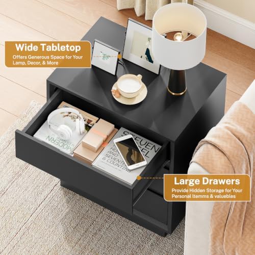TEENFON Nightstands Set of 2, Night Stand with 3 Drawers, Nightstand Side Table with Cut-Out Handle, Bedside End Table for Bedroom, Black, 17.7″ L × 15.7″ W × 23.6″ H - Image 6