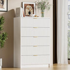 Furniway White Dresser for Bedroom, Modern Dresser with 5 Drawers and Smooth Slides, Wide Chest of Drawers with Golden Handles for Bedroom, Living Room, Closet, 15.7" D x 31.5" W x 47.2" H by Furniway