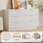 Furniway White Dresser for Bedroom, Modern Dresser with 6 Drawers and Smooth Slides, Wide Chest of Drawers with Golden Handles for Bedroom, Living Room, Closet, 15.7" D x 55.1" W x 31.4" H - Image 3