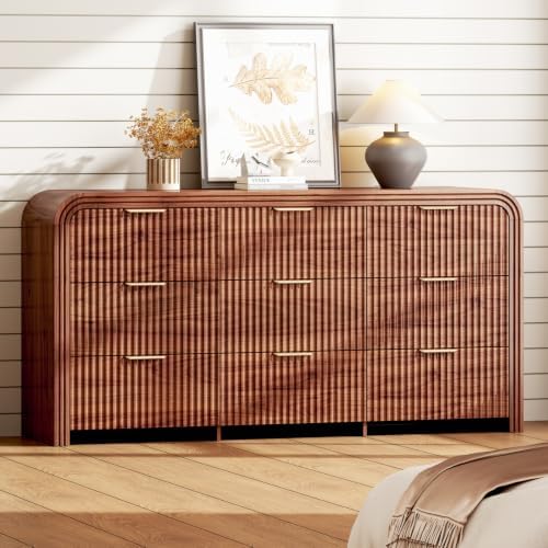 Ieejdn 62.91" Modern Chest of Drawer, 9 Deep Drawers,Clothes Organizer,Large Storage Cabinet for Living Room, Bedroom,Dresser TV Stand, Wood Drawer Organizer for Living Room, Hallway, ​​Chestnut by Ieejdn