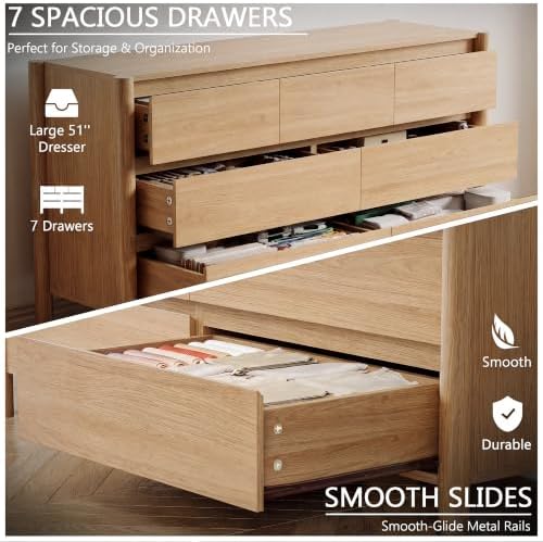 HOUROM Oak Dresser for Bedroom,63" Wide 9 Drawer Mid Century Modern Chest - Image 5