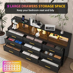 knoworld Black 9 Drawer Dressers for Bedroom, Modern Large Dresser with LED Light and Power Outlet, Wooden Long Dressers, Triple Dresser for Bedroom, Entryway, Hallway - Image 3
