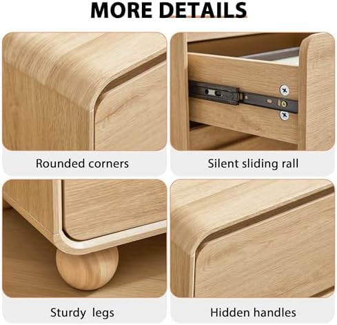 AVZEAR Set of 2 Modern 2 Drawer Dresser, 2 Drawer Nightstand Small Wooden Dresser Chest of Drawers, Handle Free & Curved Profile Design Sofa End Table for Living Room, Nursery, Natural - Image 4