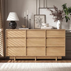 9 Drawer Oak Dresser for Bedroom, 59" Wide Mid Century Modern Dresser - Image 5