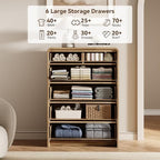 44" Tall 6 Drawers Fluted Dresser for Bedroom, Living Room, Light Walnut - Image 3