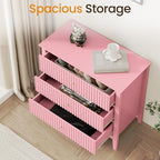 RoyalCraft 32" Large Nightstand Set of 2, Fluted Painted Wood Dresser with 3 Spacious Drawers, Modern Bedside Table for Bedroom, Living Room, Pink - Image 3