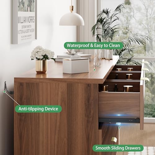 Xixini Fluted Dresser for Bedroom with 7 Drawers, 48" Wide Modern Chest of Drawers with Metal Handle, Wood Dresser TV Stand, Wooden Closet Clothes Storage Organizer for Living Room, Hallway, Walnut - Image 5