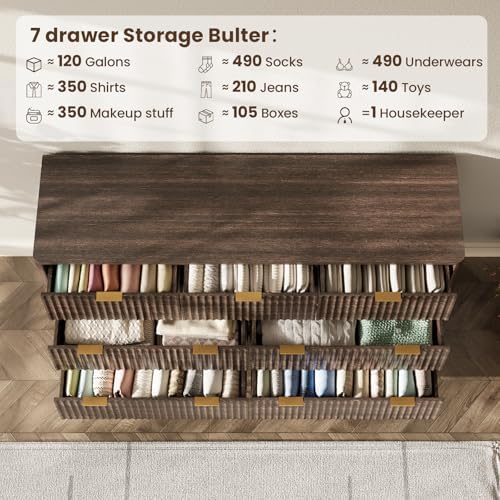 54" Wide Fluted 7 Drawers Dresser for Bedroom,Curved Edge,Walnut - Image 4
