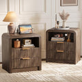 Decofy Fluted 2-Drawer Nightstand Set of 2 with Charging Station, Walnut by Decofy
