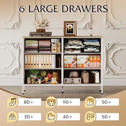 WLIVE Dresser for Bedroom with 6 Fabric Drawers, Light Grey - Image 5