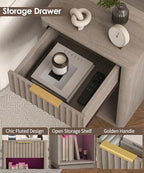 Akxomel Fluted Nightstand Set 2 Bedside Table with Charging Station Greige - Image 5