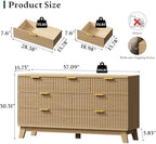 Xixini Fluted Dresser with 7 Drawers, 58" Wide Modern Chest of Drawers with Metal Handle, Wooden Dresser TV Stand, Wood Closet Clothes Storage Organizer for Bedroom, Living Room, Hallway, Natural Oak - Image 2