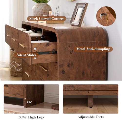 Curved Drawer Dresser for Bedroom with 7 Drawers, 54'' Wide Chest of Drawer - Image 5