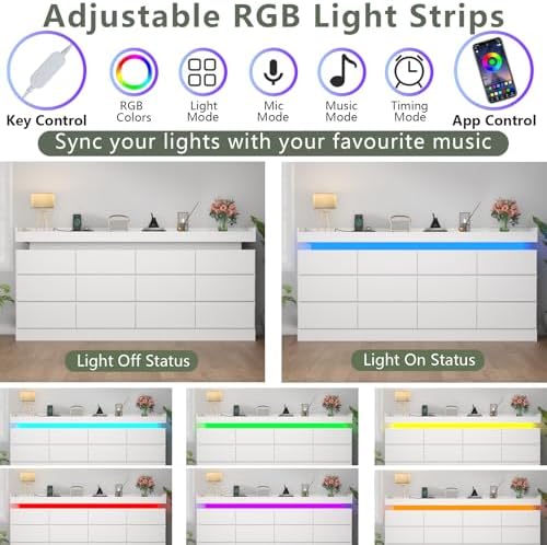 Gyfimoie 12 Drawer Dresser with Power Outlet, Modern Dresser with LED Light - Image 5