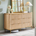 T4TREAM 6-Drawer Dresser Fluted Design, with Gold Accents (Natural Oak) by T4TREAMFurniture