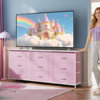 WLIVE Dresser TV Stand for 75 Inch TV, 9 Drawer Dresser for Bedroom, A-Pink - Image 2