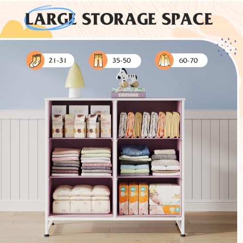 WLIVE Pink Fabric Dresser for Bedroom, 6 Drawer Dressers, Chest of Drawers - Image 5