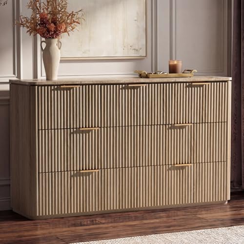 Fluted 7 Drawer Dresser for Bedroom, 54"W Wooden Dressers & Chest of Drawer by DelArk