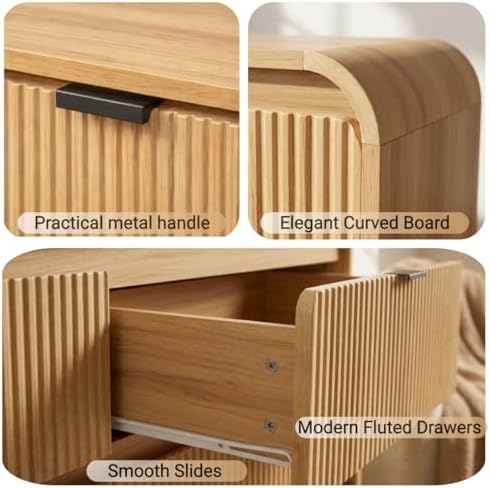 FURSUN Fluted 8 Drawers Dresser for Bedroom, 55" Wide Wooden Dresser with Metal Handle, Curved Profile Design, Modern Storage Organizer for Bedroom, Living Room, Hallway, Natural Oak - Image 6
