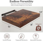 16" Rustic Brown Floating Shelves 12inch Deep Wall Shelf, Set of 2 - Image 2