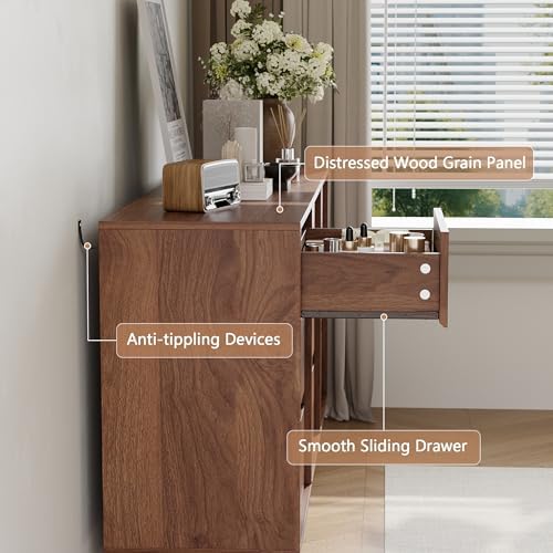 9 Drawer Walnut Dresser for Bedroom,59" Wide Mid Century Modern Dresser - Image 4