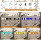 Wodeer Grey Dresser for Bedroom, Wooden 4 Drawer Dresser with LED Light, Dressers & Chests of Drawers with Metal Handles, Storage and Organization for Bedroom, Hallway, Entryway, Gray - Image 5