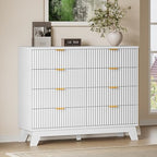 BORNOON Fluted 8 Drawer Tall Dresser, 47.2" Wide Modern Boho Chest of Drawers, Wooden Storage Dresser TV Stand for Bedroom, Living Room, Closet, Hallway, Curved Profile Design by BORNOON