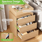 Fluted LED Night Stand with Charging Station, Natural Oak - Image 5