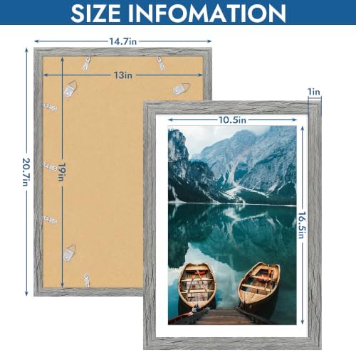 Hongkee 13x19 Picture Frame Set of 4, 13 x 19 Grey Wood Style(Mat 11x17) - Image 3