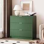 MAISONARIA Green Fluted Dresser for Bedroom, 32 Inch Wide Nightstand with Large Drawer, 3 Drawer End Table for Bedroom, Living Rooms, Offices, and Entryways by MAISONARIA